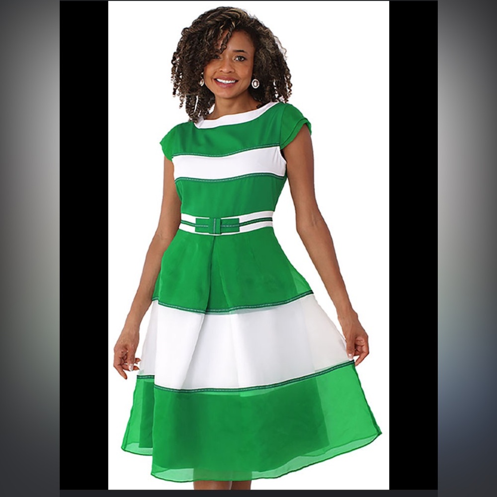 Chancelle Women’s Green and White Striped Dress Size 14